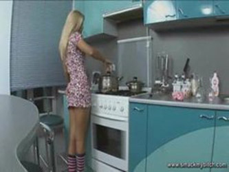 blonde tease in kitchen