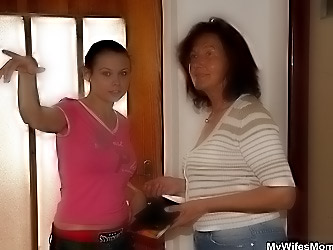 Granny grinds pussy on his cock